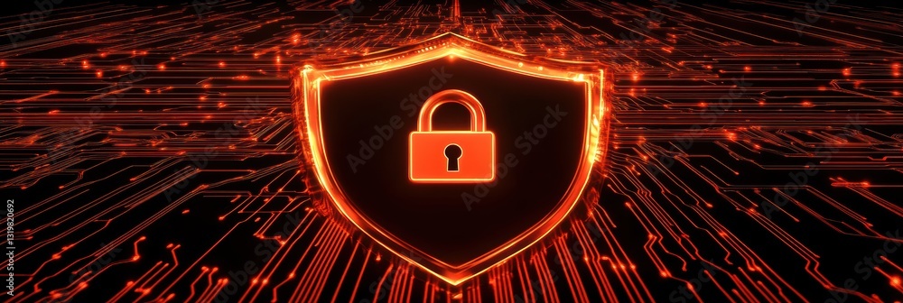Poster digital shield icon with lock representing cyber security and data protection concepts