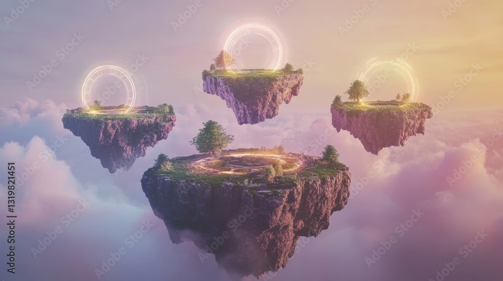 Aufkleber floating islands connected by portals create gateways to diverse virtual worlds in a mystical metave