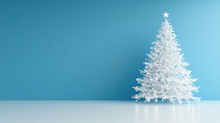 White Christmas Tree Against a Blue Wall