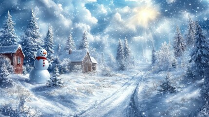 Naklejka premium Winter Wonderland: A Snowman's Snowy Day