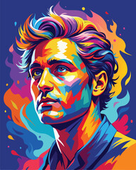 Portrait of a handsome man with colorful hair. Vector illustration.