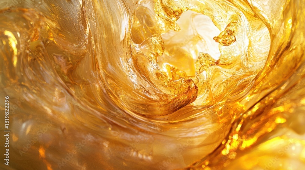 Aufkleber a golden liquid twists and turns, creating dynamic shapes as sunlight filters through, illuminating 
