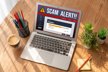 Cyber security software show alert of cyber attack for protection snugly. Danger from virus,...