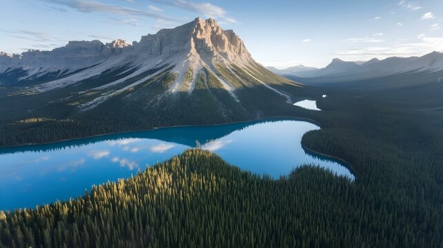 Aerial view of beautiful blue lake and forest with mountain natural landscape, ariel lake view, ariel forest view, ariel forest view with lake, natural view of forest, generated with ai