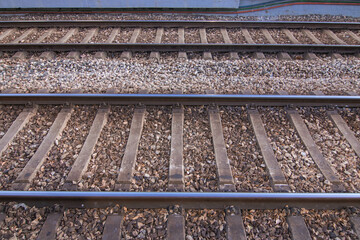 Naklejka premium Image of railroad tracks. Transportation and travel concept
