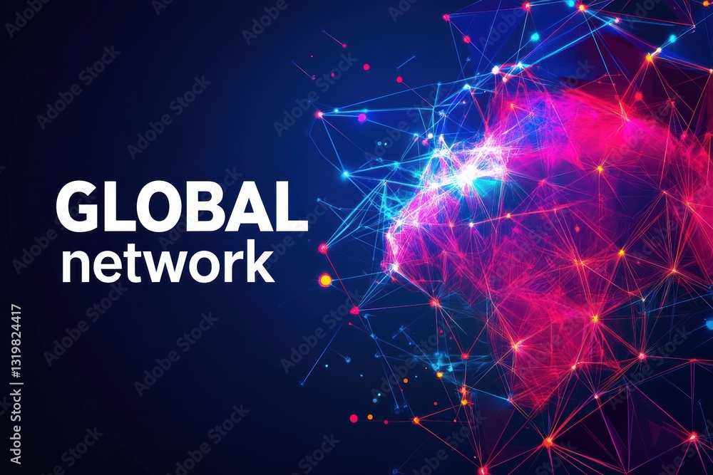 Poster visual representation of a global network showcasing connections across continents