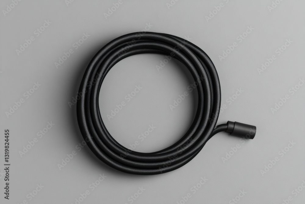 Aufkleber Black jump rope coiled neatly on a smooth grey background with minimalist design emphasizing simplicity and elegance