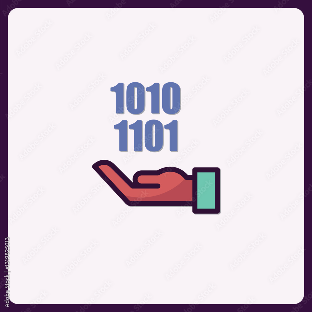 Aufkleber icon representing digital exchange, binary code and a supporting hand, modern tech