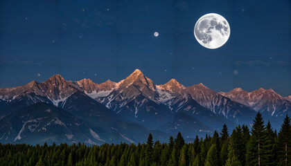 Le paysage nocturne de la lune au-dessus des montagnes
