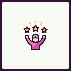 Illustration of a person celebrating a success with three gold stars