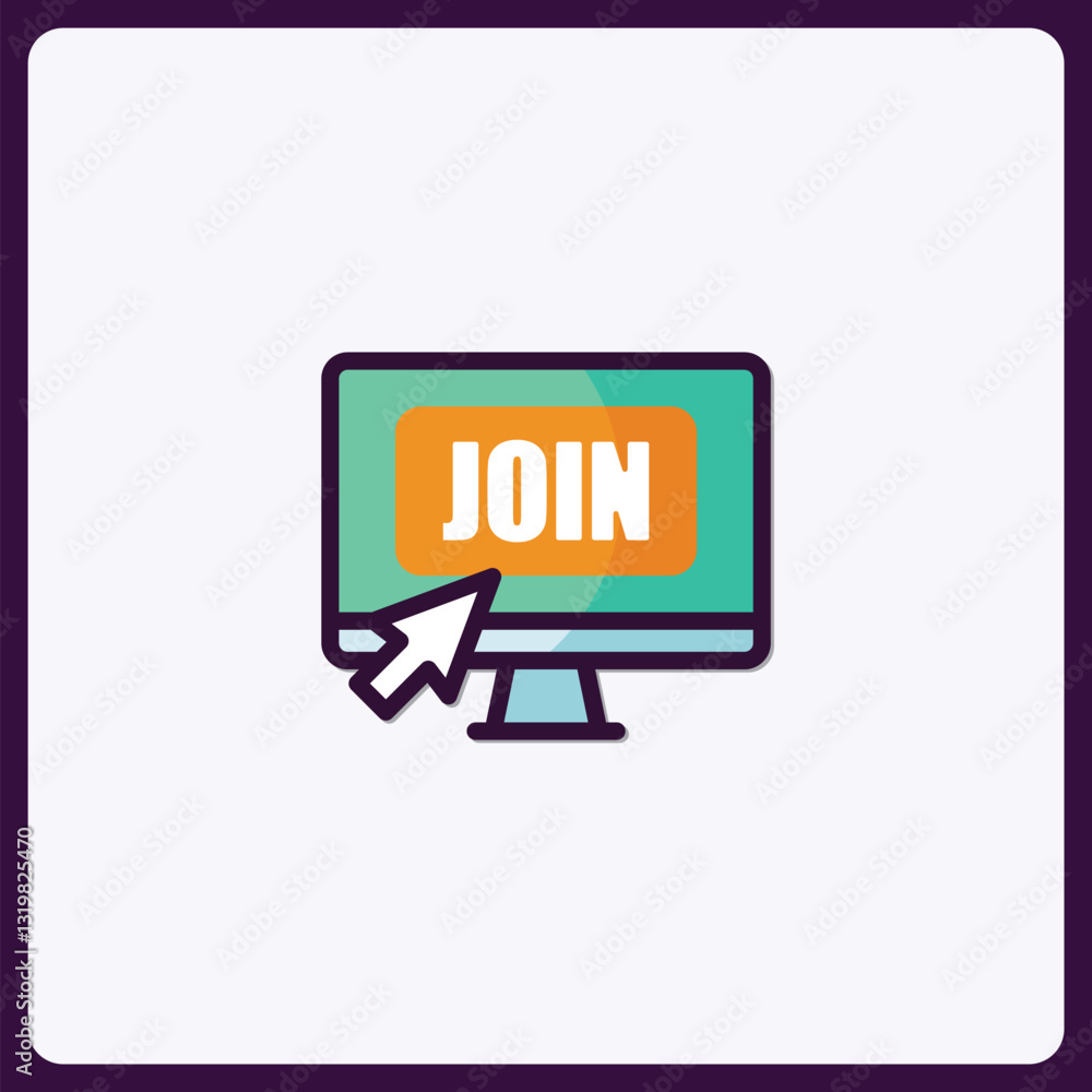 Poster join us online! modern computer with a cursor inviting new members