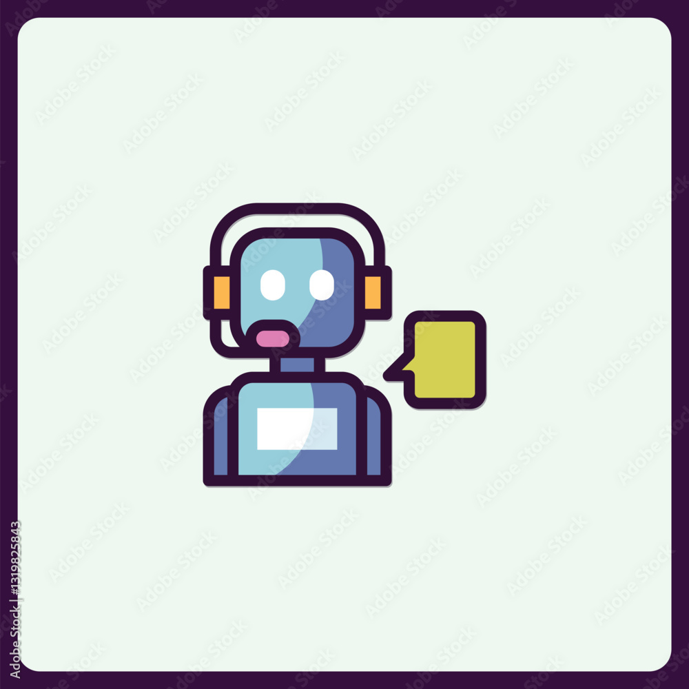 Poster minimalist robot avatar with headset and speech bubble for customer service