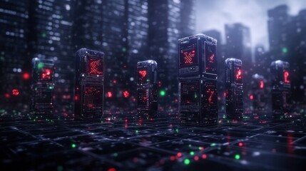 Fototapeta premium Futuristic Cityscape: Digital Data Towers