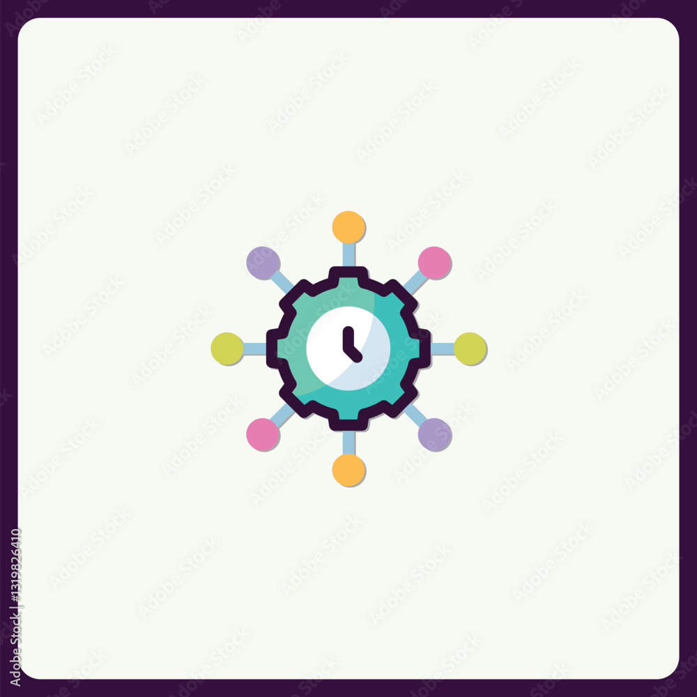 Poster networked efficiency symbol with clock gears and multicolored data points icon