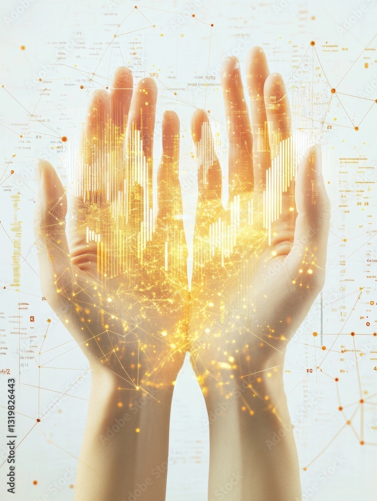 Aufkleber human hands overlaying financial charts and data illustrating the impact of artificial intelligence 