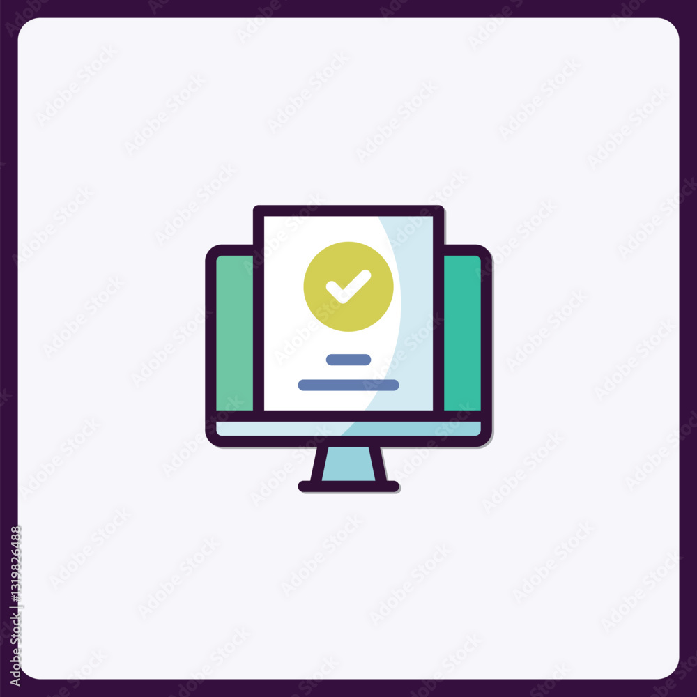 Poster online form submission icon, digital document approval on a computer screen