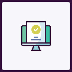Online form submission icon, digital document approval on a computer screen