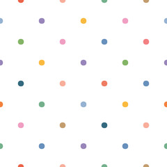 Multicolor Polka Dot Pattern Seamless, White Background, Kawaii Style