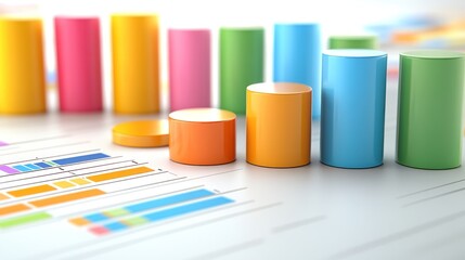 Colorful 3D Bar Chart on Financial Report:  Visualizing Growth and Success