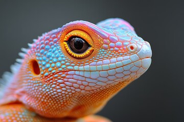 Fototapeta premium Striking close-up of a vibrant lizard showcasing colorful scales and expressive eyes