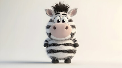 Cartoon Zebra Illustration With Big Eyes and Striped Fur on Neutral Background Under Soft Studio Lighting