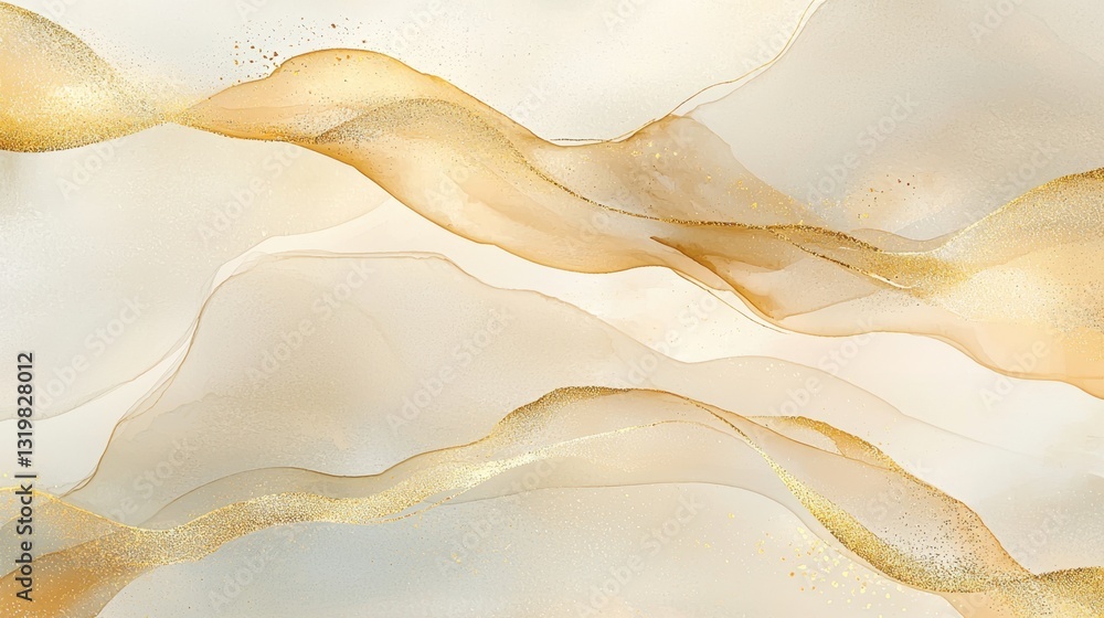 Poster soft waves of gold intertwine on a light background, creating a serene and elegant abstract design i