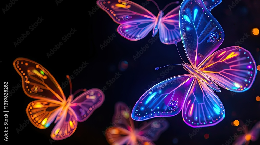 Aufkleber vividly colored butterflies appear in a dark setting showcasing luminous patterns and intricate deta