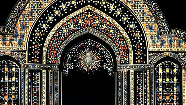 Intricate architectural design featuring colorful patterns and elegant archways in a historic location