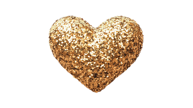 Golden glitter heart clipart digital art clean setting front view love concept