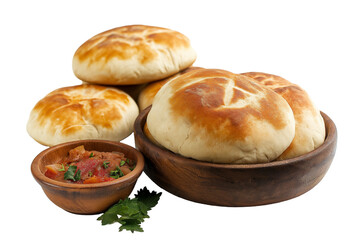 Bosnian ćevapi with somun bread isolated on transparent white background