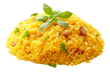 Turkmenistan palaw rice pilaf with mutton isolated on transparent white background