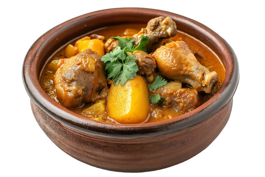 Ivorian kedjenou chicken stew with atti&eacute;k&eacute; isolated on transparent white background
