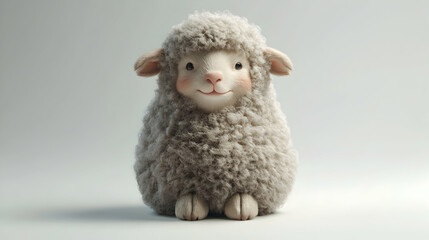 Close Up of a Cute White Wooly Lamb Toy in Studio with Soft Lighting and Neutral Background