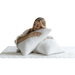 Beautiful Woman in Mattress Isolated Background