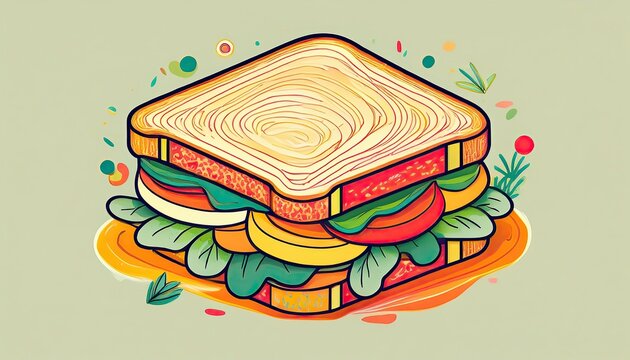 Celebrating National Picnic Month With Vibrant Abstract Line Art of a Delicious Sandwich Creation