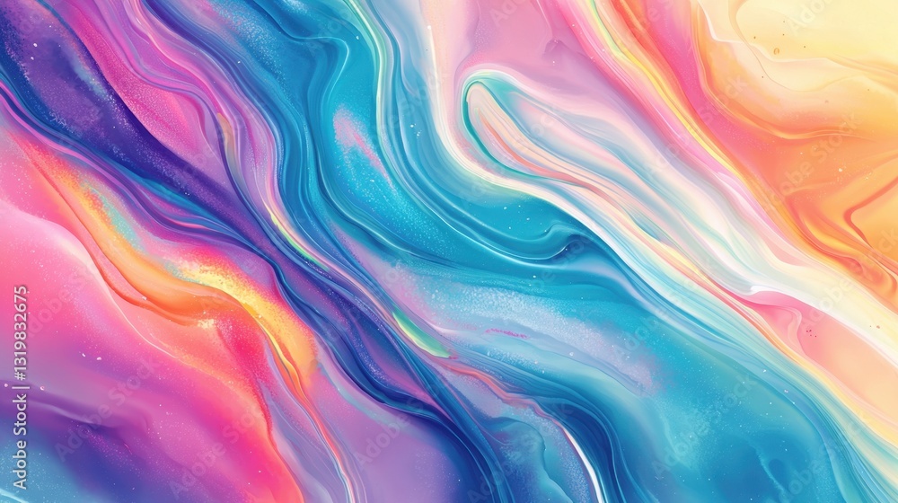 Poster bright colors intertwine in a mesmerizing abstract display, showcasing swirling patterns of blue, pi