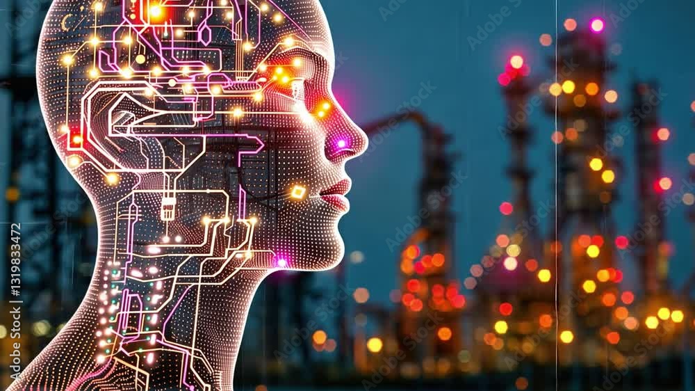 Aufkleber futuristic digital representation of human head with circuit patterns and glowing lights symbolizing