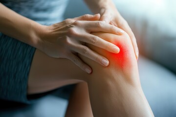 Naklejka premium Woman feels discomfort in her knee while reflecting on personal potential