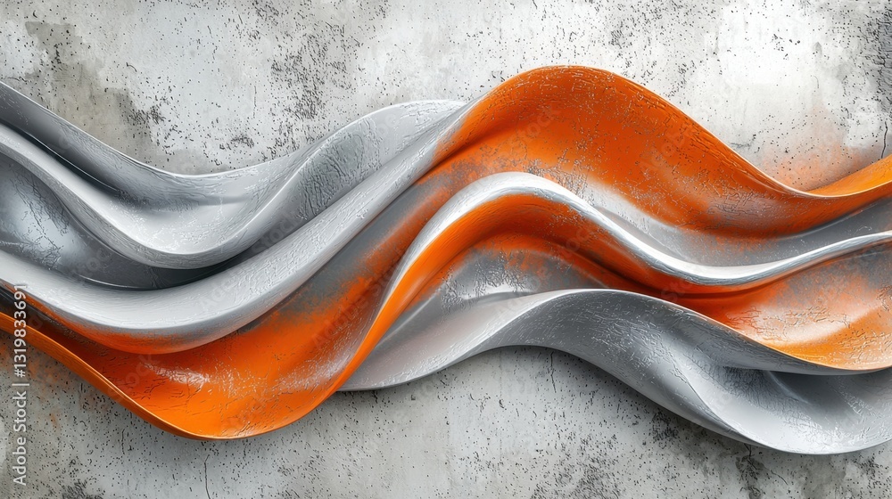 Poster a captivating display of wavy orange and silver elements on a rough concrete surface creates an enga