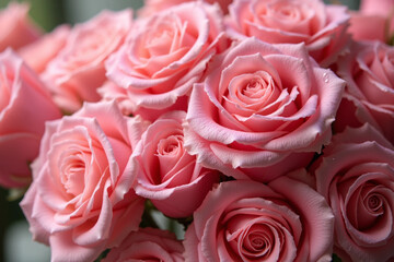 Pink Roses with Dewdrops Glowing in Soft Light, Romantic and Elegant Floral Beauty
