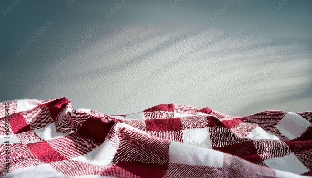 Poster gingham blanket floats gracefully in soft shadows with gentle colors