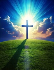 pass over theme background with cross, blue sky, resurection. easter wallpaper.