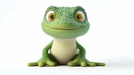 Cute Green Cartoon Frog Sitting and Smiling on White Background with Detailed Textured Skin and Playful Eyes Character Art