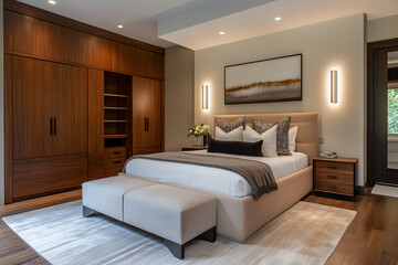 Bedroom wall featuring a curated collection of framed landscape art