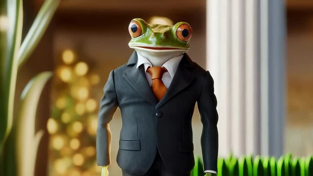 Frog in Business Suit with Charming Expression