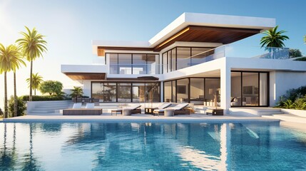 A photo of a luxury villa with a swimming pool