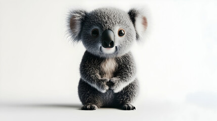 Fototapeta premium Digital Render of A Furry Gray Koala Standing on A White Background with Soft Lighting