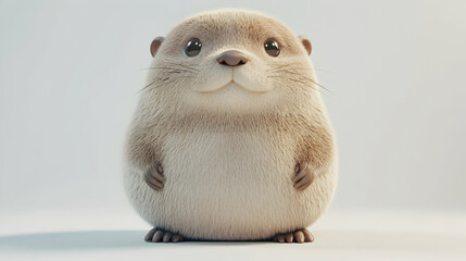 Digital Rendering of a Cute Fluffy Otter with Brown Fur on a Plain Light Background