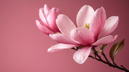 Magnolia Flowers on a Solid Background with Half of the Background Empty 