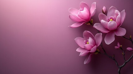 Naklejka premium Magnolia Flowers on a Solid Background with Half of the Background Empty 